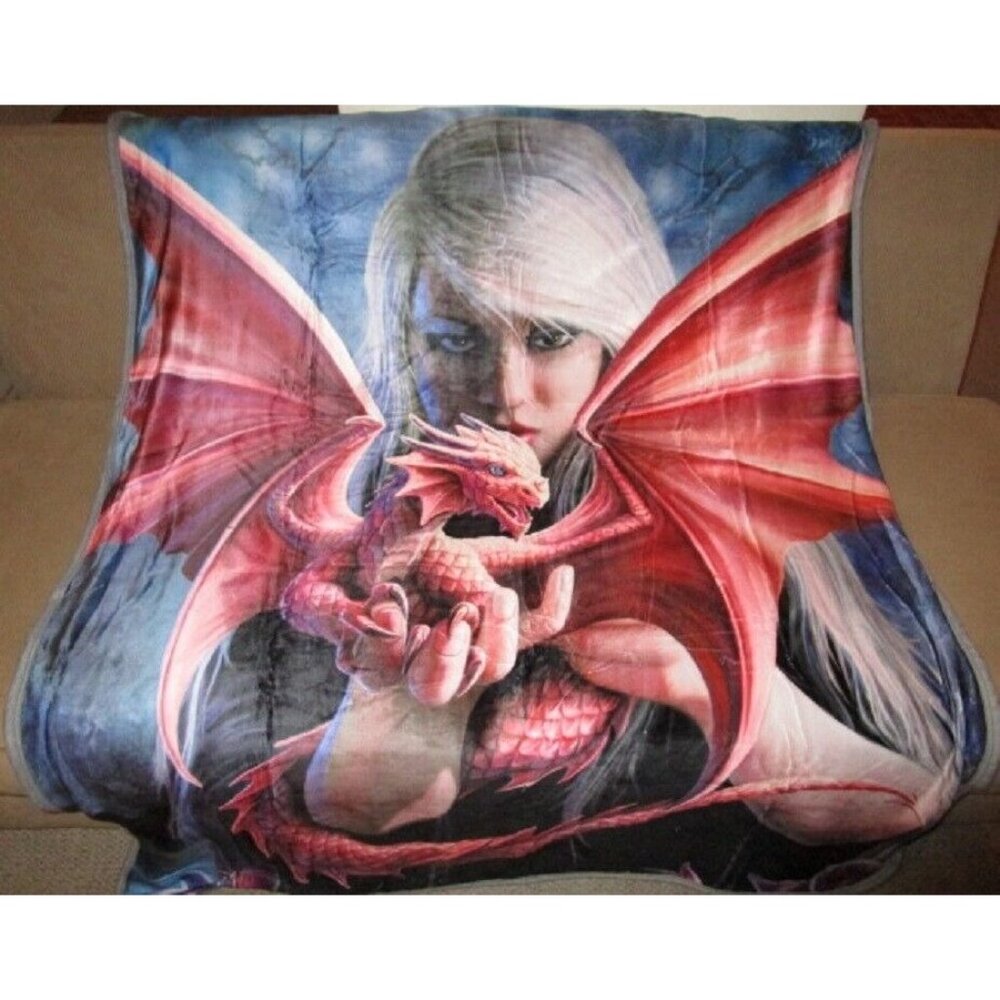 New Baby Dragon & Fairy Anne Stokes Plush Throw Gift Blanket Sherpa Dragonkin